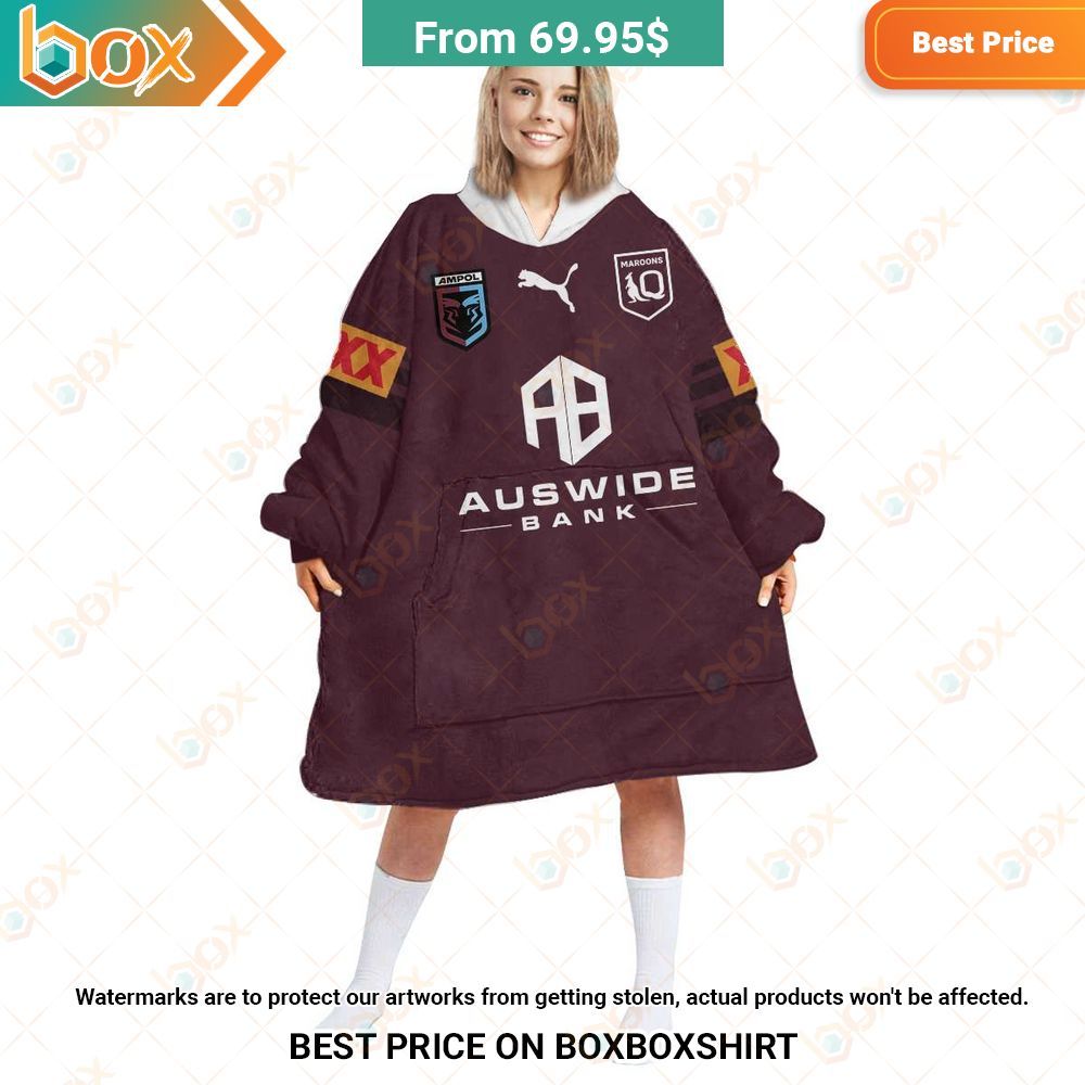 Queensland Maroons Auswide Bank Custom Blanket Hoodie 1
