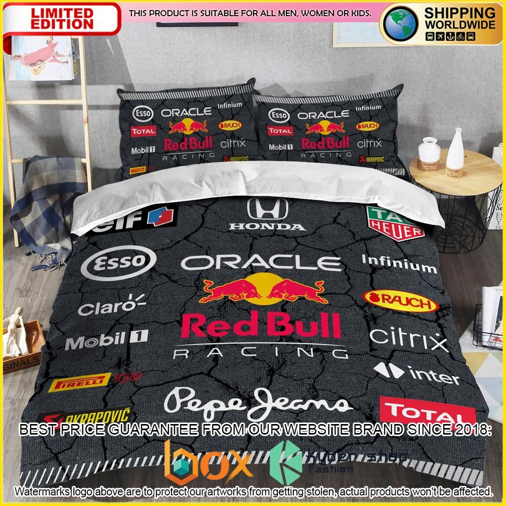 NEW Red Bull & Logo Racing Crack Luxury Bedding Set 4