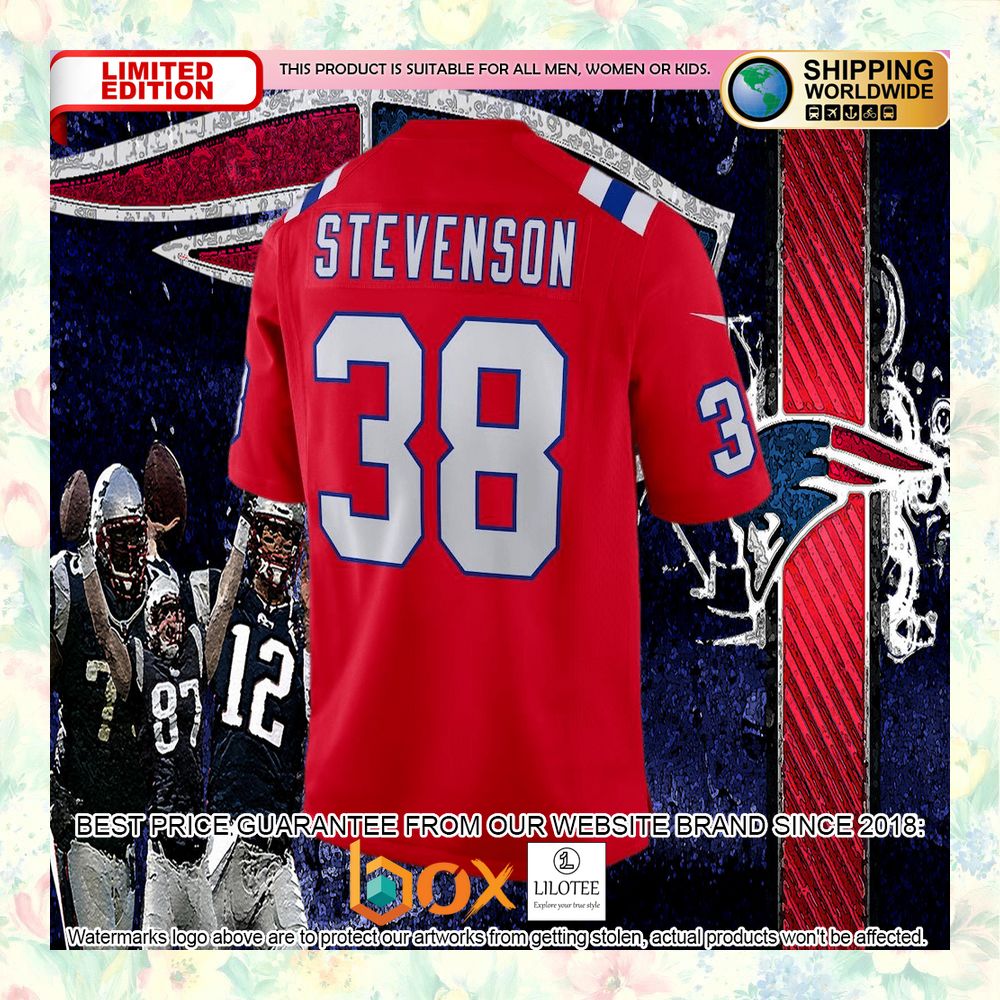 BEST Rhamondre Stevenson New England Patriots Alternate Player Red Football Jersey 6