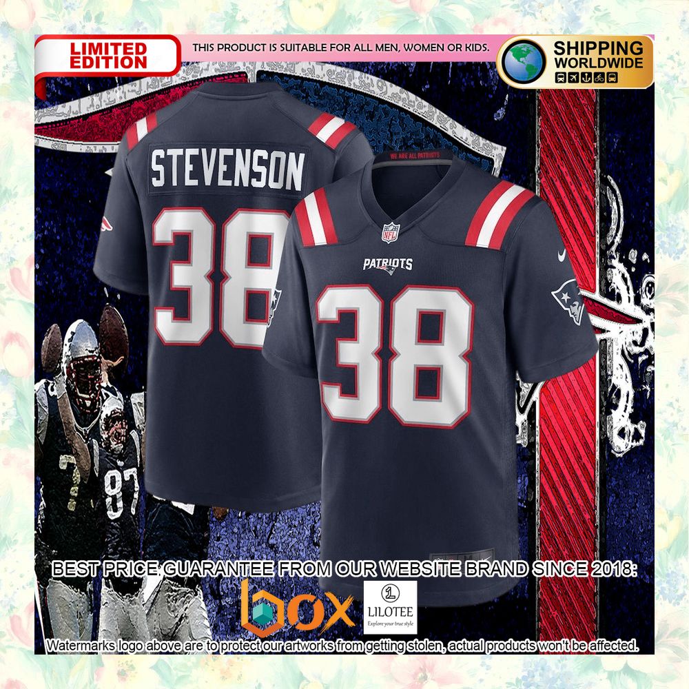 BEST Rhamondre Stevenson New England Patriots Navy Football Jersey 4