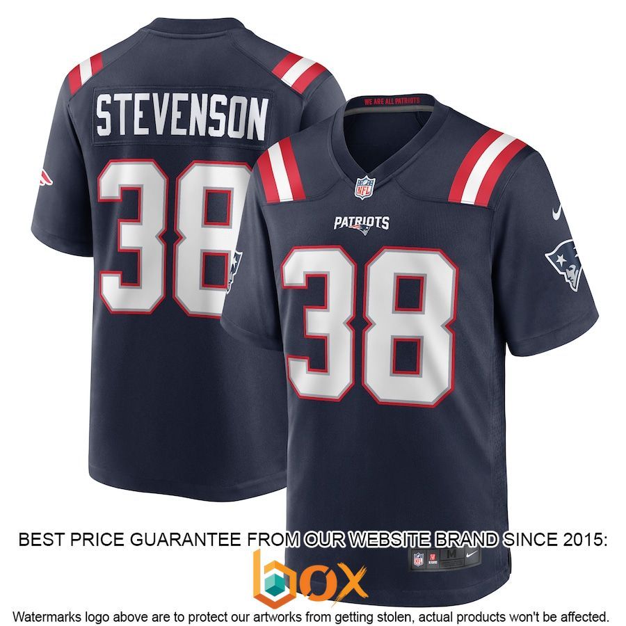 BEST Rhamondre Stevenson New England Patriots Navy Football Jersey 1