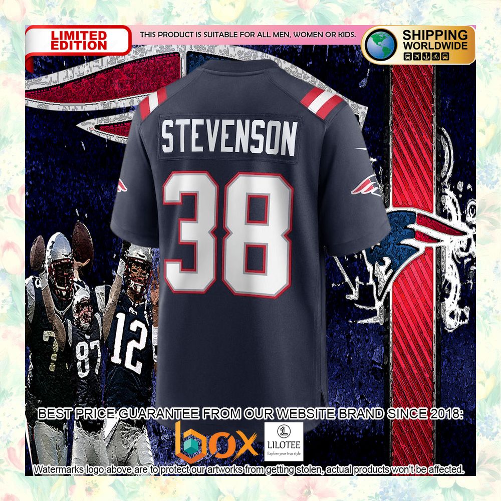 BEST Rhamondre Stevenson New England Patriots Navy Football Jersey 6