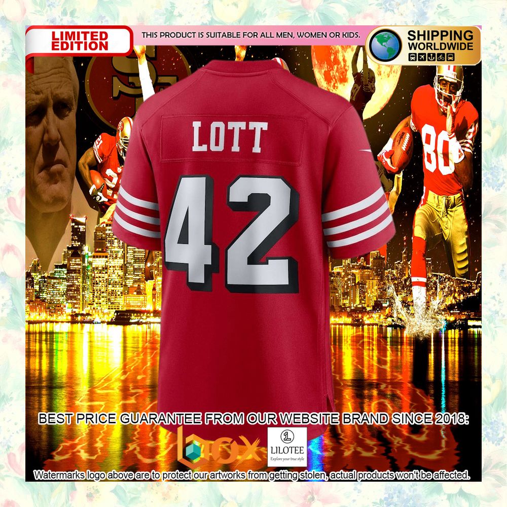 BEST Ronnie Lott San Francisco 49ers Retired Alternate Scarlet Football Jersey 6