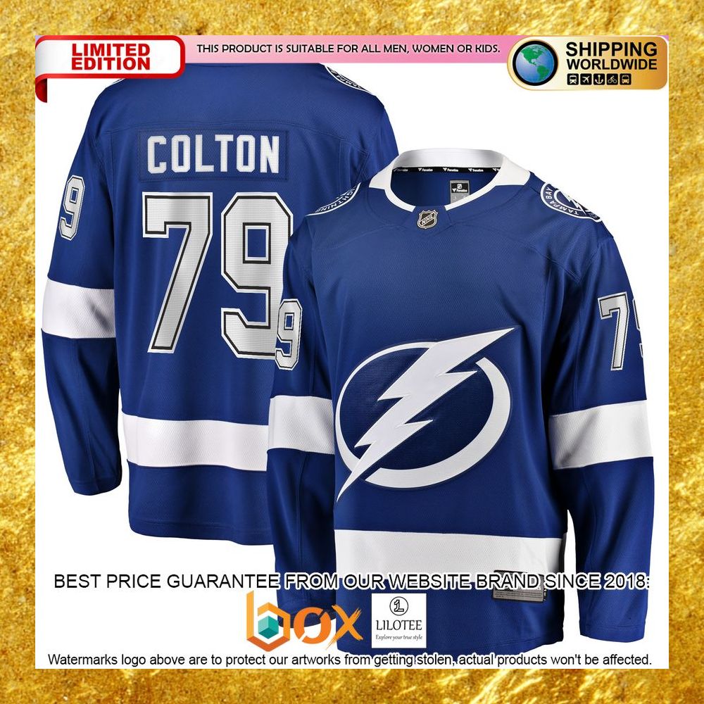 NEW Ross Colton Tampa Bay Lightning Home Player Blue Hockey Jersey 8