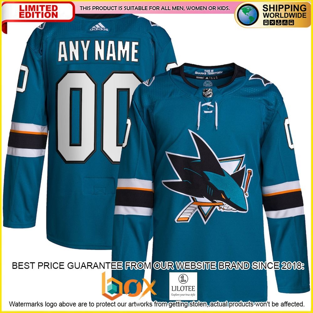 NEW San Jose Sharks Adidas 2021 22 Custom Teal Premium Hockey Jersey 1