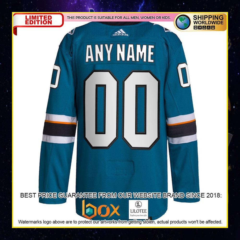 NEW San Jose Sharks Adidas 2021 22 Custom Teal Premium Hockey Jersey 9
