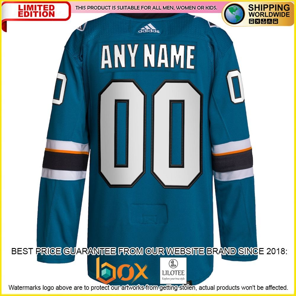 NEW San Jose Sharks Adidas 2021 22 Custom Teal Premium Hockey Jersey 3