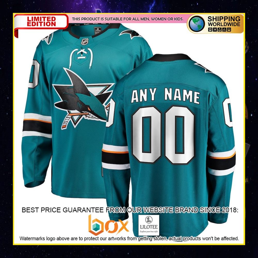 NEW San Jose Sharks Fanatics Branded 2021 22 Home Custom Teal Premium Hockey Jersey 4