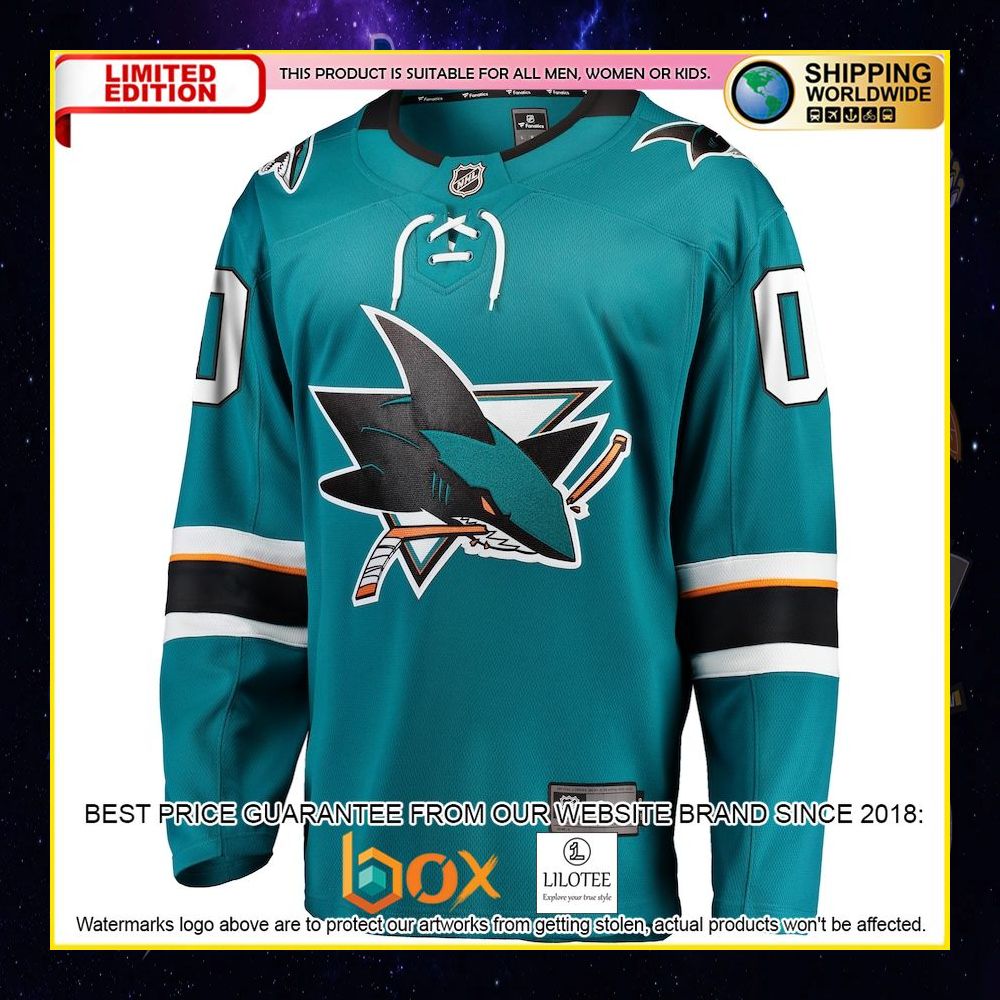 NEW San Jose Sharks Fanatics Branded 2021 22 Home Custom Teal Premium Hockey Jersey 5