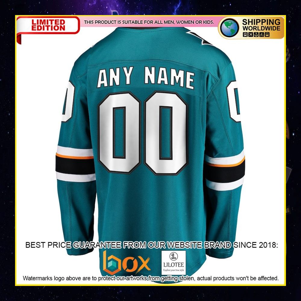 NEW San Jose Sharks Fanatics Branded 2021 22 Home Custom Teal Premium Hockey Jersey 6