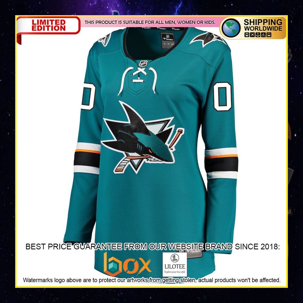NEW San Jose Sharks Fanatics Branded Women's 2021 22 Home Custom Teal Premium Hockey Jersey 5