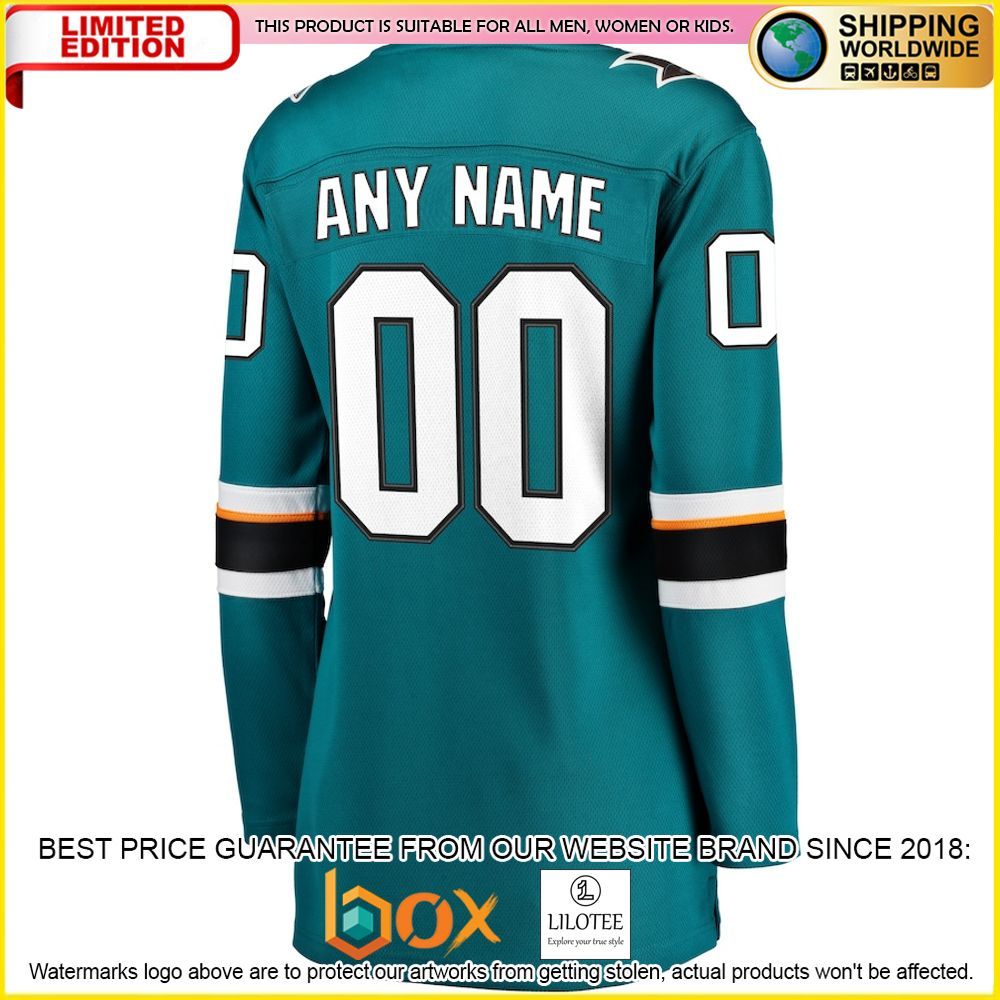 NEW San Jose Sharks Fanatics Branded Women's 2021 22 Home Custom Teal Premium Hockey Jersey 3