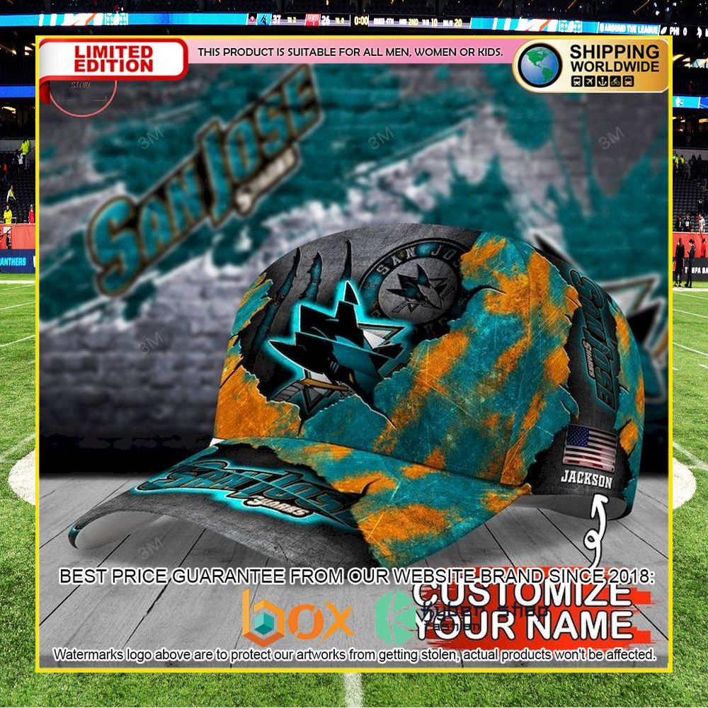 NEW San Jose Sharks Skull NHL Custom Name Cap Hat 8