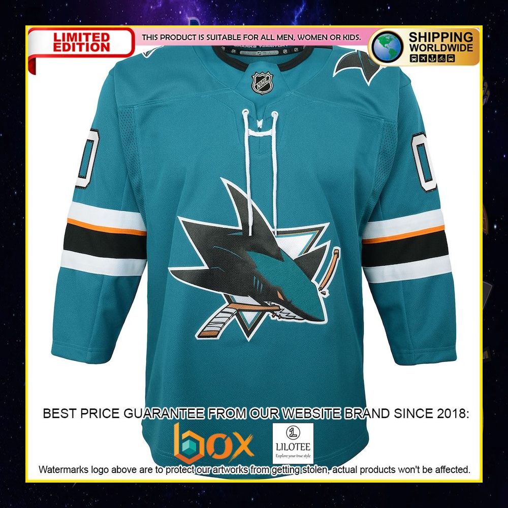 NEW San Jose Sharks Youth 2019 20 Home Premier Custom Teal Premium Hockey Jersey 5