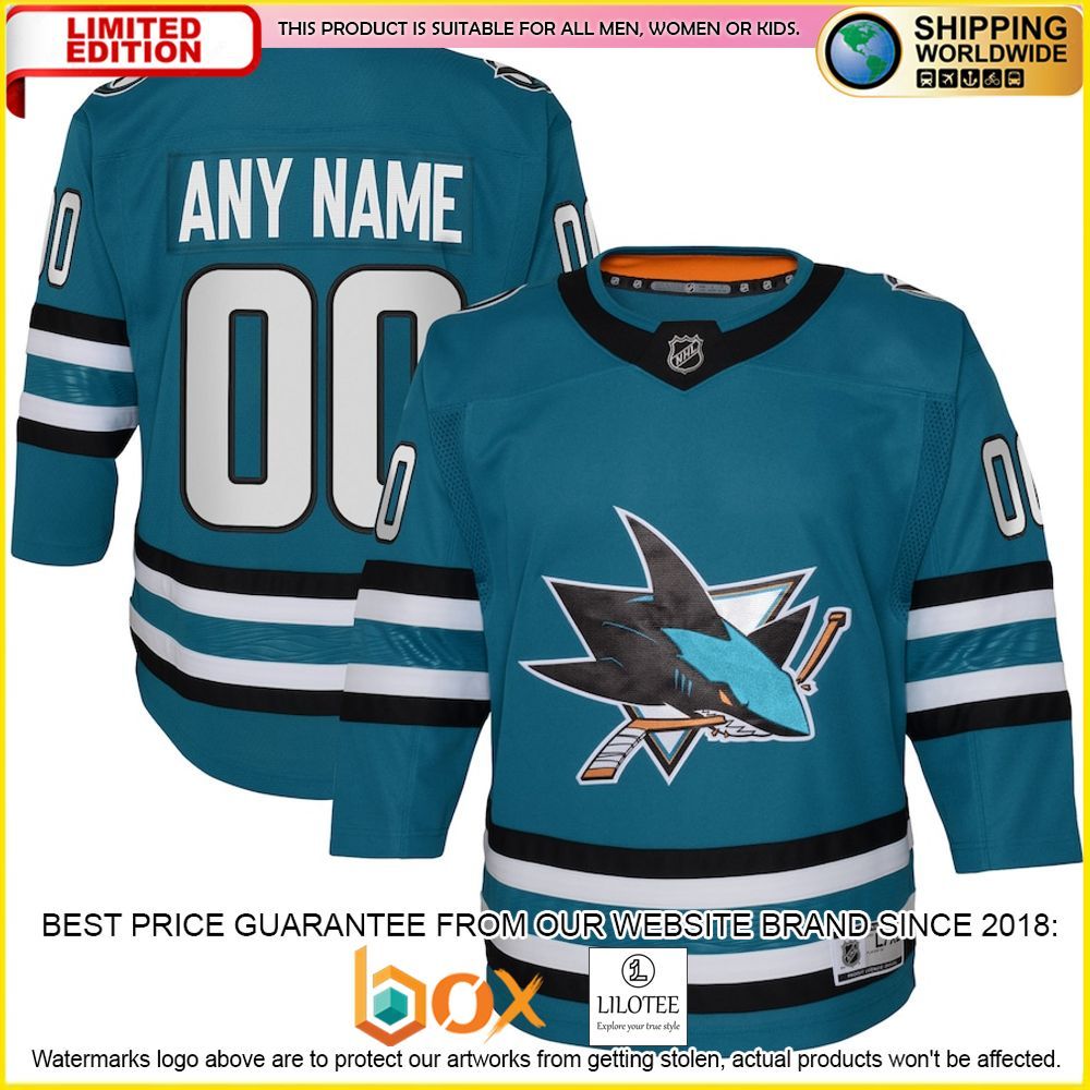 NEW San Jose Sharks Youth Premier Custom Teal Premium Hockey Jersey 1