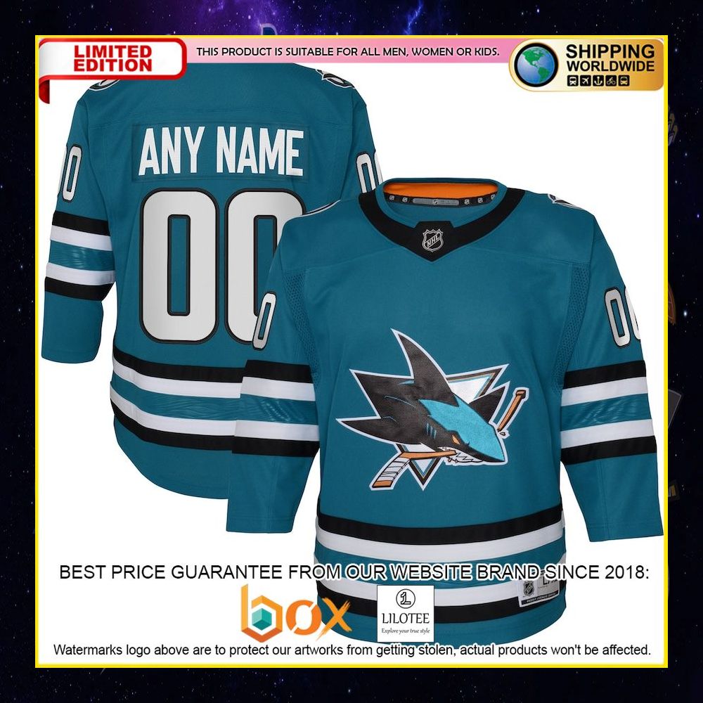 NEW San Jose Sharks Youth Premier Custom Teal Premium Hockey Jersey 4