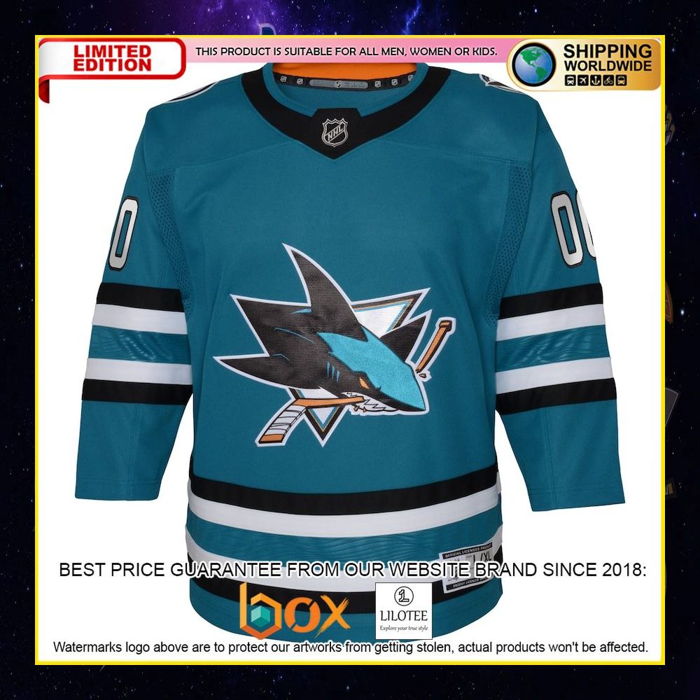 NEW San Jose Sharks Youth Premier Custom Teal Premium Hockey Jersey 5