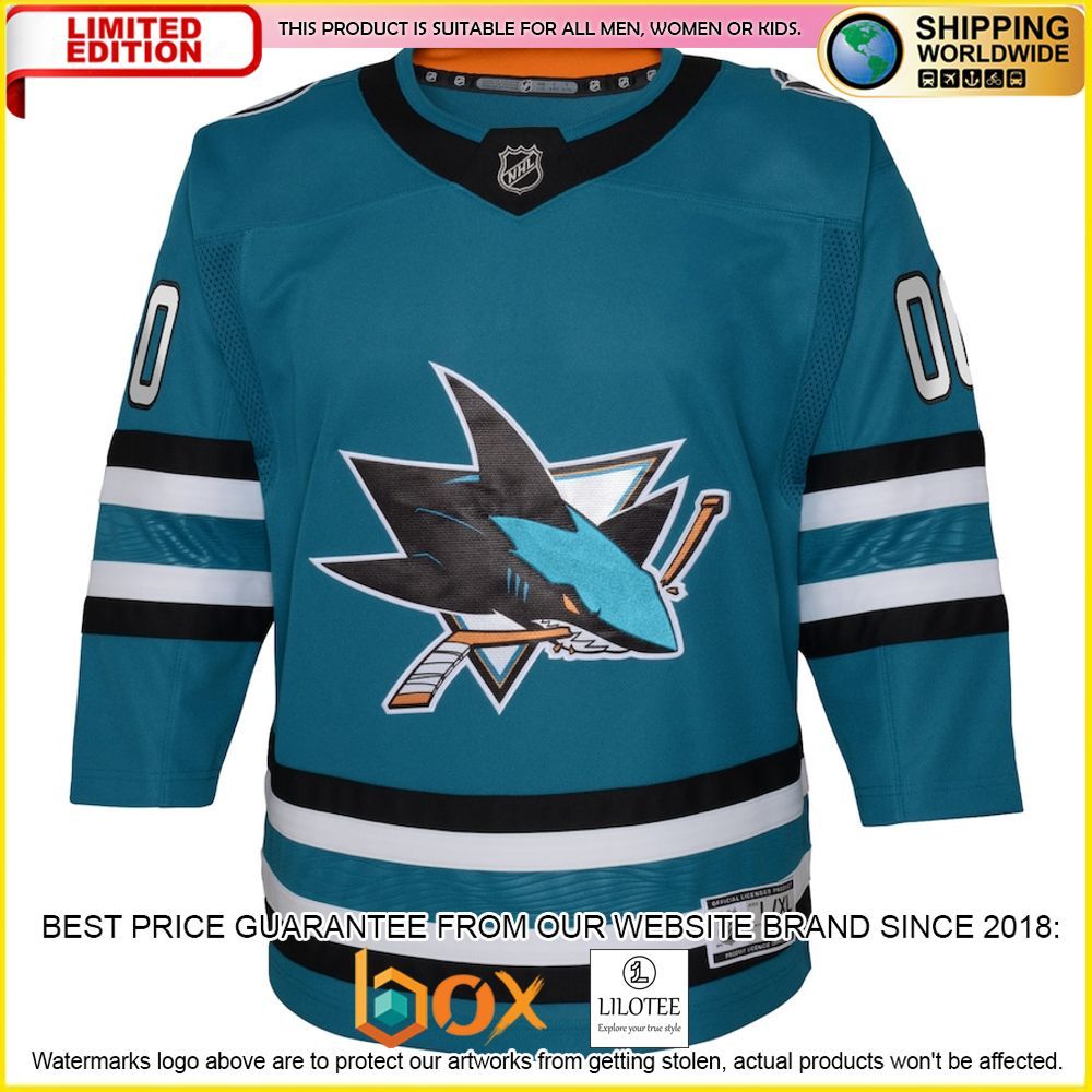 NEW San Jose Sharks Youth Premier Custom Teal Premium Hockey Jersey 2