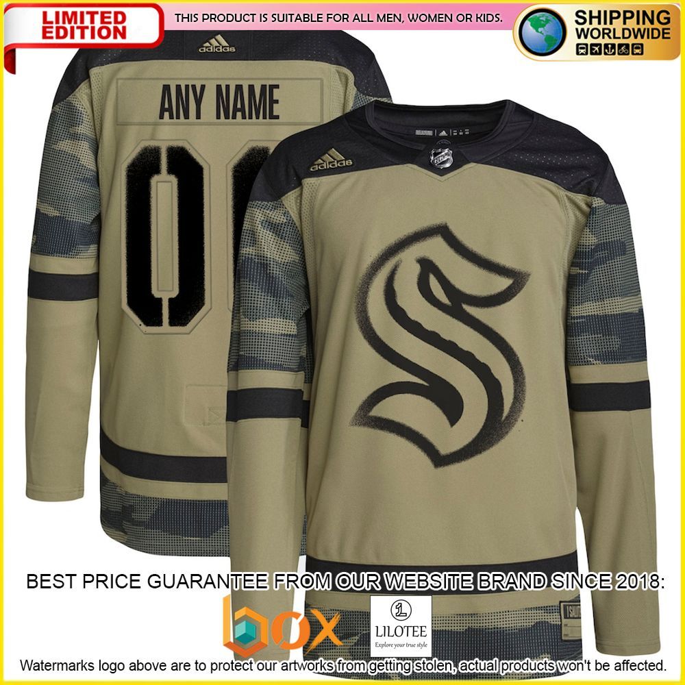 NEW Seattle Kraken Adidas Military Appreciation Team Custom Camo Premium Hockey Jersey 1