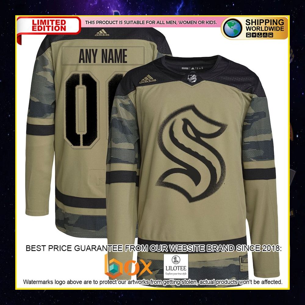 NEW Seattle Kraken Adidas Military Appreciation Team Custom Camo Premium Hockey Jersey 4
