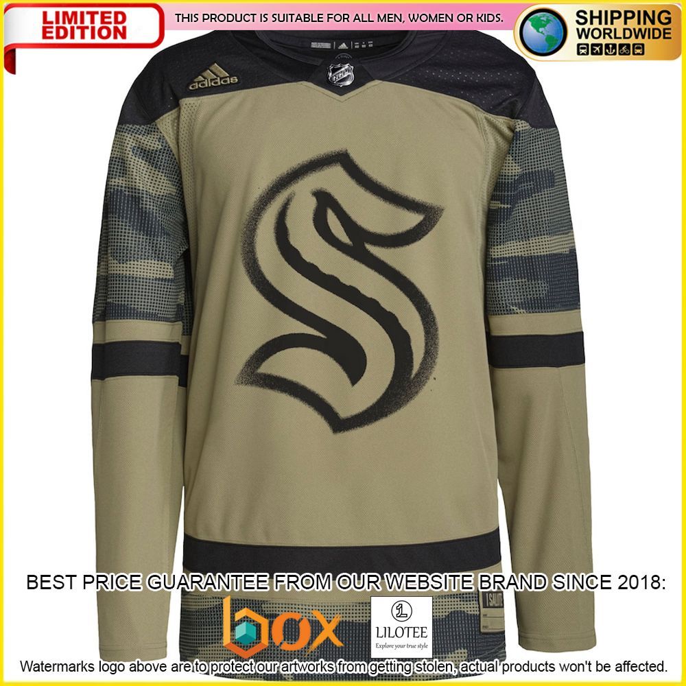 NEW Seattle Kraken Adidas Military Appreciation Team Custom Camo Premium Hockey Jersey 2