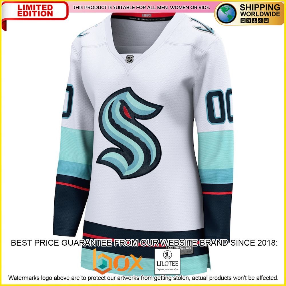 NEW Seattle Kraken Fanatics Branded Women's Away Custom White Premium Hockey Jersey 2
