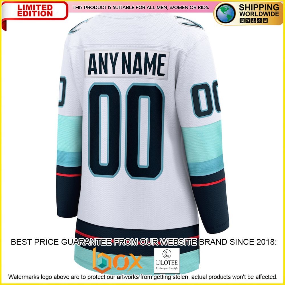NEW Seattle Kraken Fanatics Branded Women's Away Custom White Premium Hockey Jersey 3