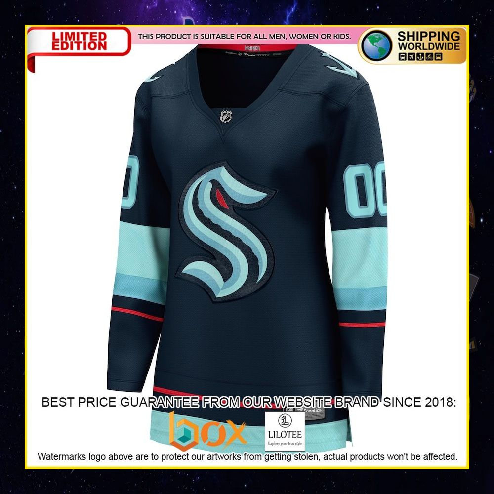 NEW Seattle Kraken Fanatics Branded Women's Home Custom Navy Premium Hockey Jersey 5