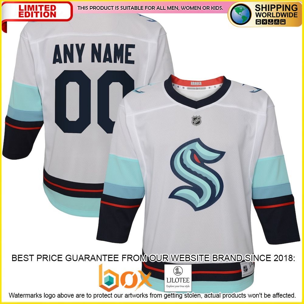 NEW Seattle Kraken Toddler Away Replica Custom White Premium Hockey Jersey 1