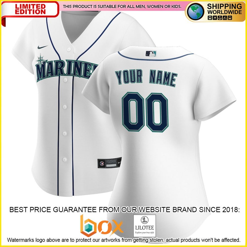 HOT Seattle Mariners Women's Custom Name Number White Baseball Jersey Shirt 1