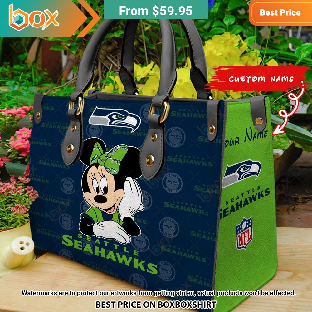 Seattle Seahawks Minnie Mouse Leather Handbag 11