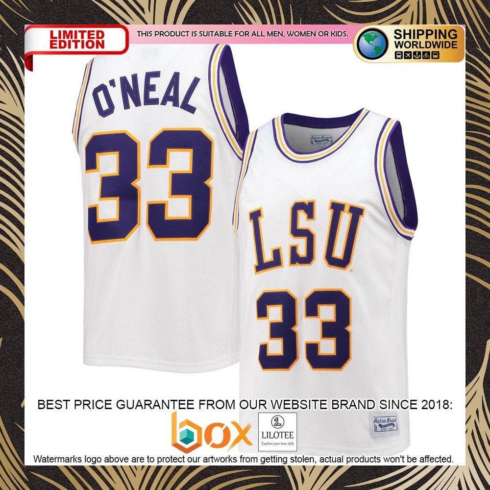 NEW Shaquille O'Neal LSU Tigers Original Retro Brand Alumni Commemorative Classic White Basketball Jersey 6