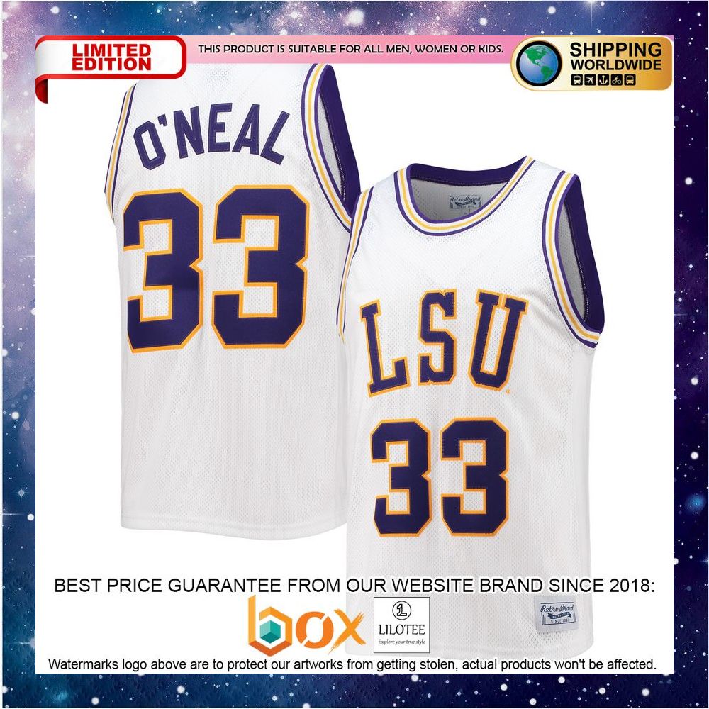 NEW Shaquille O'Neal LSU Tigers Original Retro Brand Alumni Commemorative Classic White Basketball Jersey 4