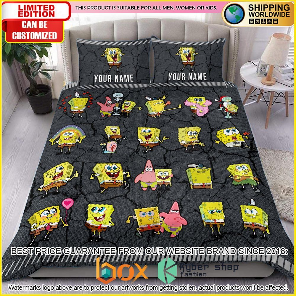 NEW SpongeBob SquarePants Custom Name Crack Luxury Bedding Set 1