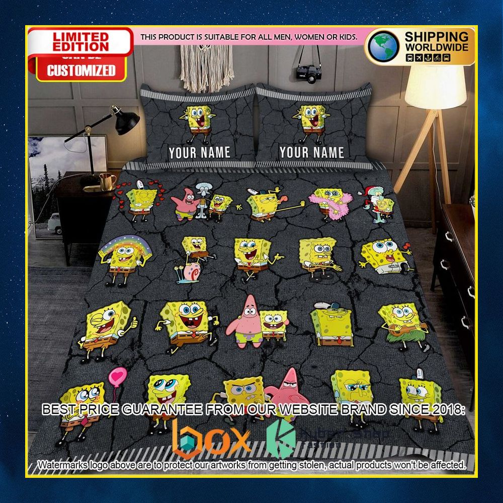 NEW SpongeBob SquarePants Custom Name Crack Luxury Bedding Set 11