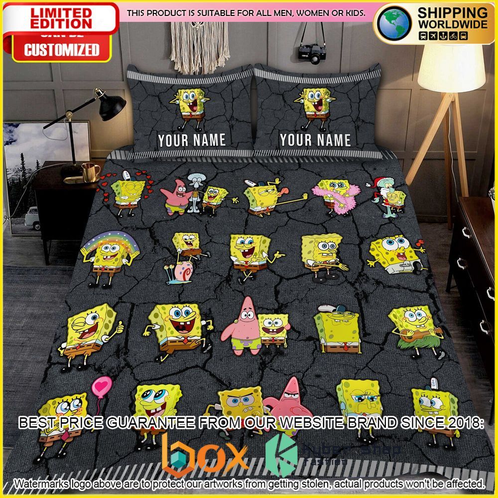 NEW SpongeBob SquarePants Custom Name Crack Luxury Bedding Set 3
