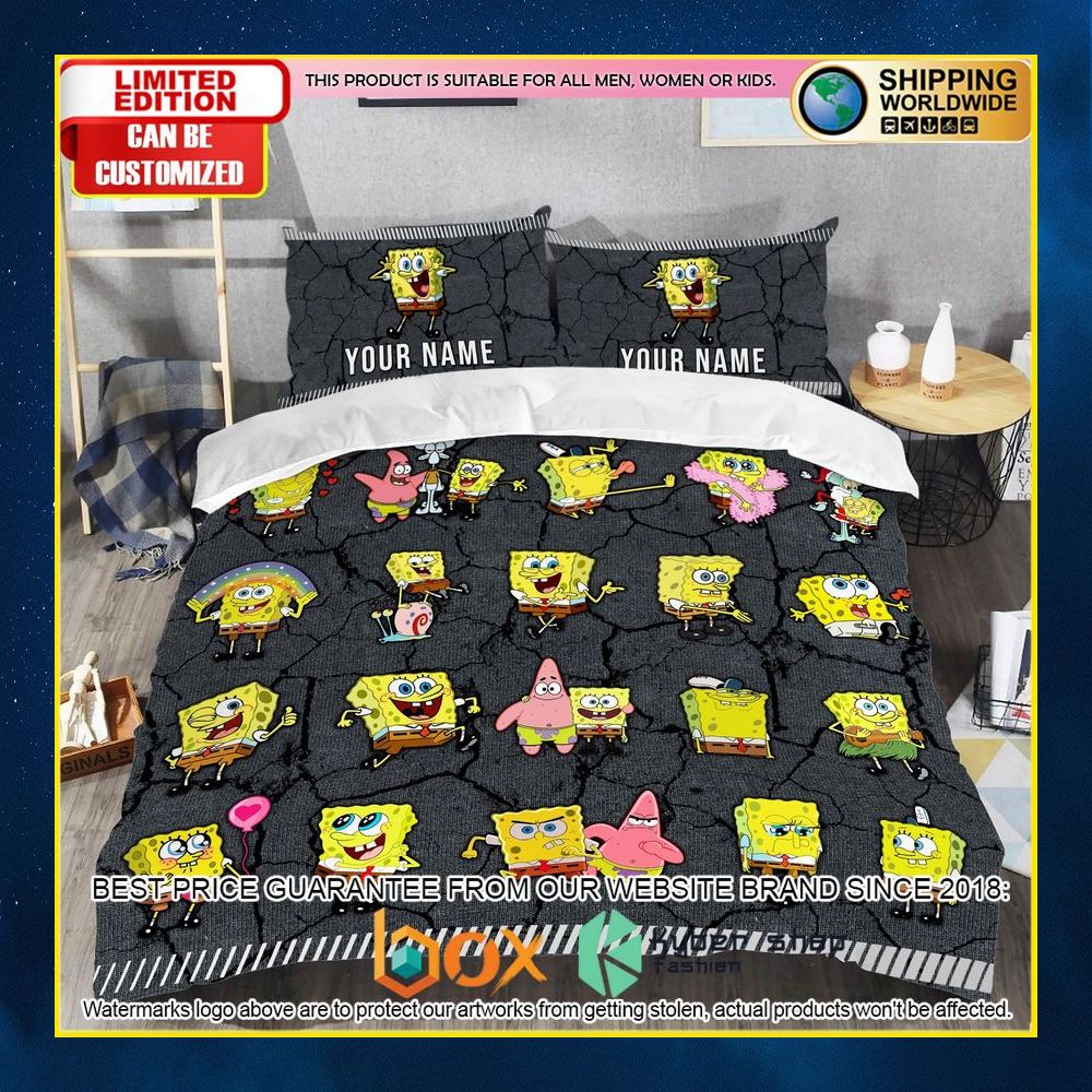 NEW SpongeBob SquarePants Custom Name Crack Luxury Bedding Set 12