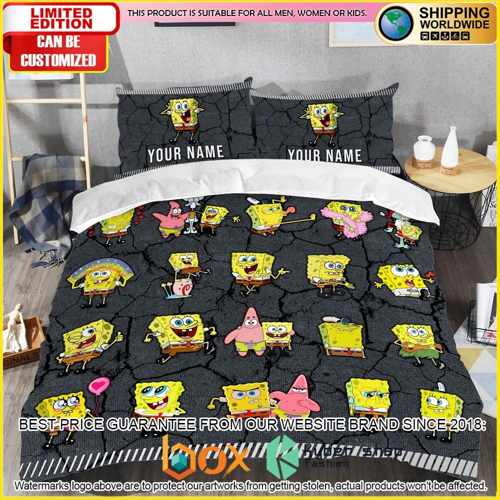 NEW SpongeBob SquarePants Custom Name Crack Luxury Bedding Set 4