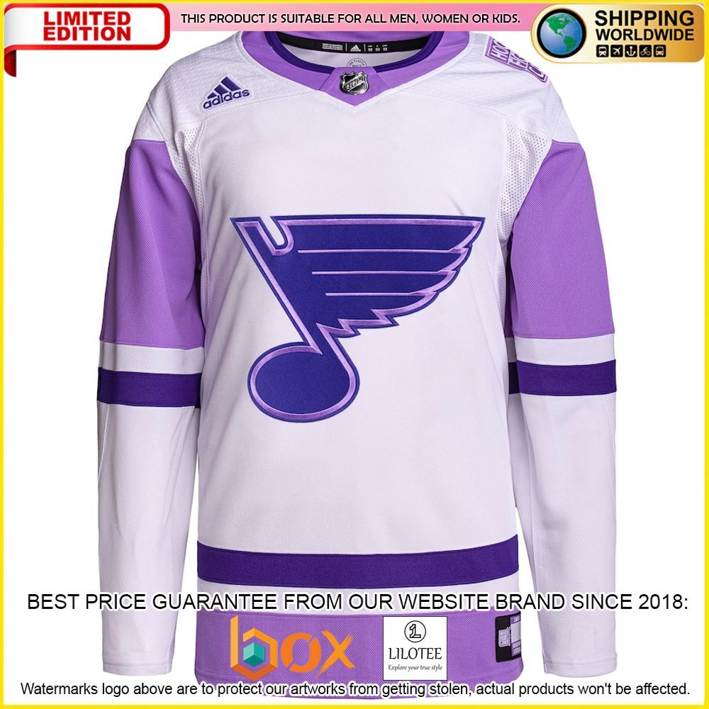 NEW St Louis Blues Adidas Fights Cancer Custom White Purple Premium Hockey Jersey 2
