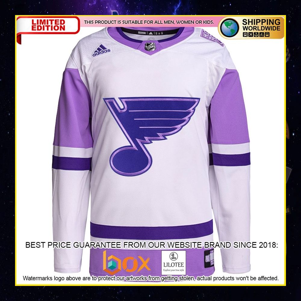 NEW St Louis Blues Adidas Fights Cancer Custom White Purple Premium Hockey Jersey 5