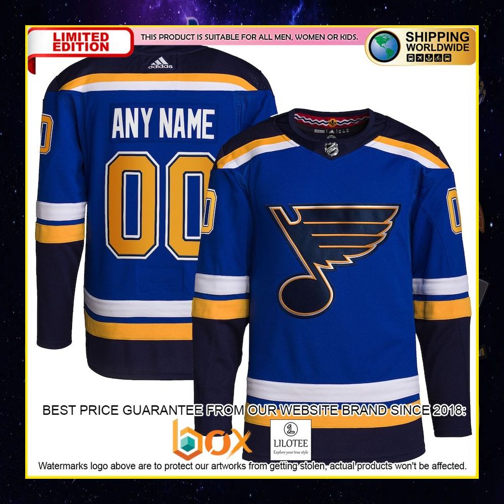 NEW St Louis Blues Adidas Home Pro Custom Royal Premium Hockey Jersey 7