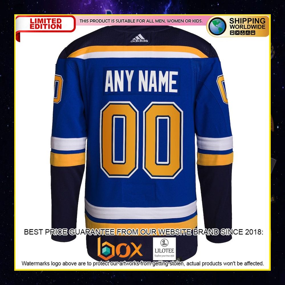 NEW St Louis Blues Adidas Home Pro Custom Royal Premium Hockey Jersey 9