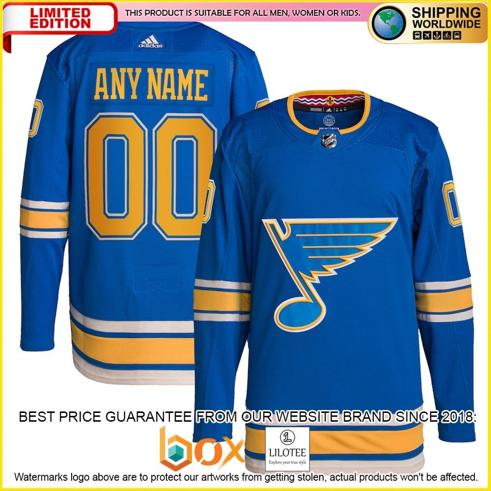 NEW St Louis Blues Adidas Home Pro Custom Royal Premium Hockey Jersey 4