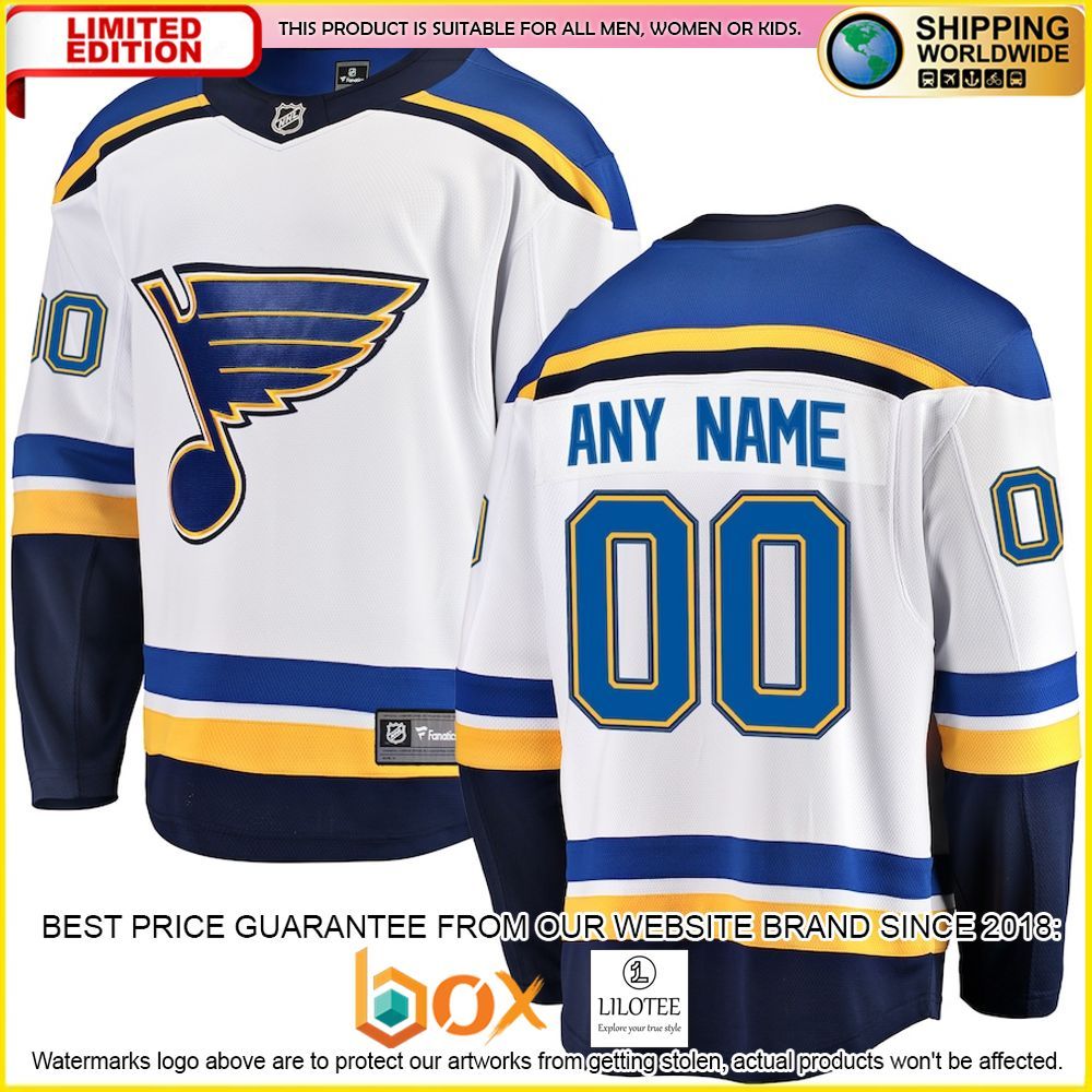 NEW St Louis Blues Fanatics Branded Away Custom White Premium Hockey Jersey 1