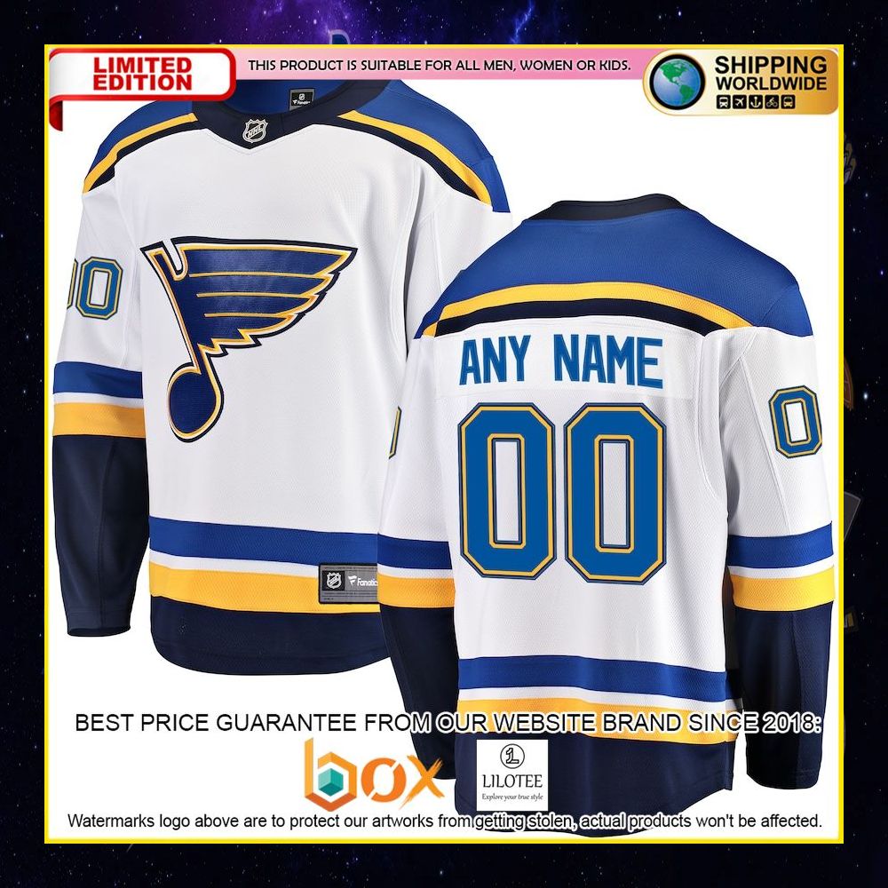 NEW St Louis Blues Fanatics Branded Away Custom White Premium Hockey Jersey 4
