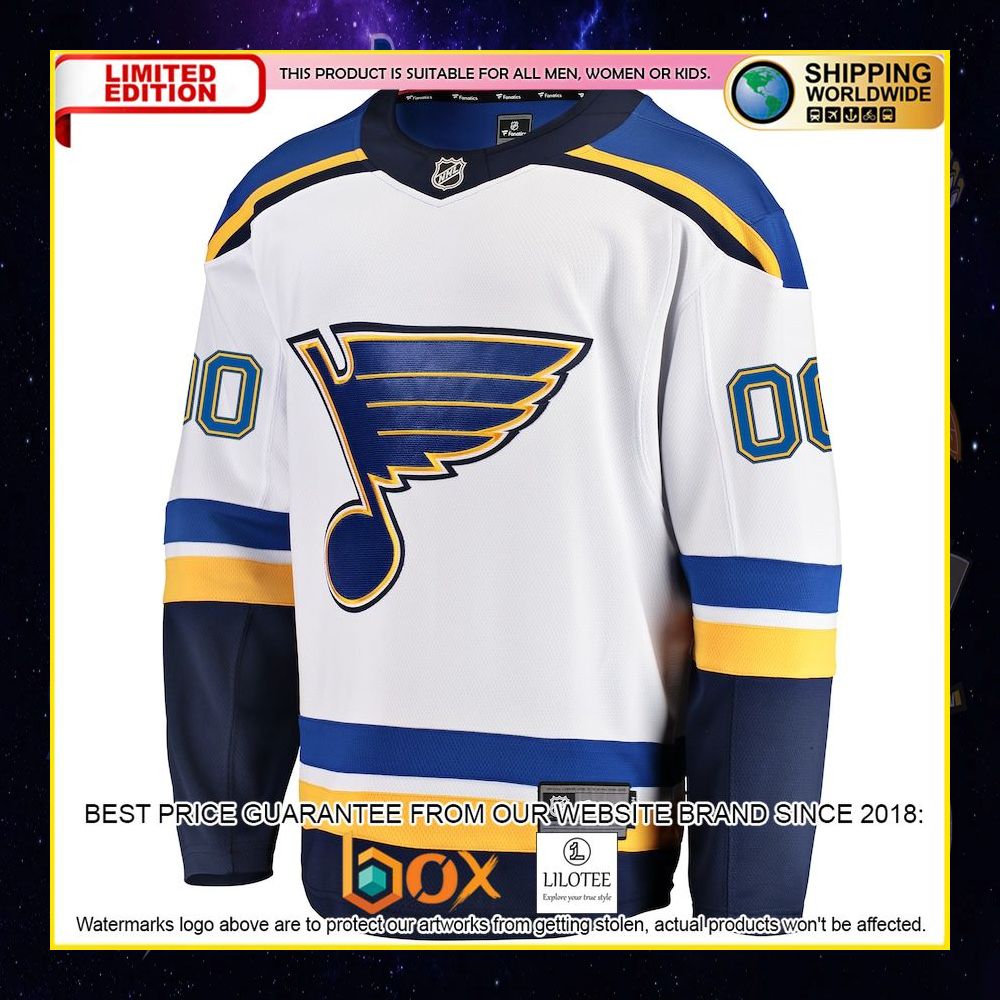 NEW St Louis Blues Fanatics Branded Away Custom White Premium Hockey Jersey 5