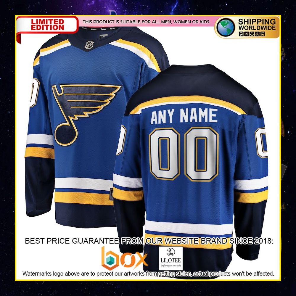 NEW St Louis Blues Fanatics Branded Home Custom Blue Premium Hockey Jersey 7