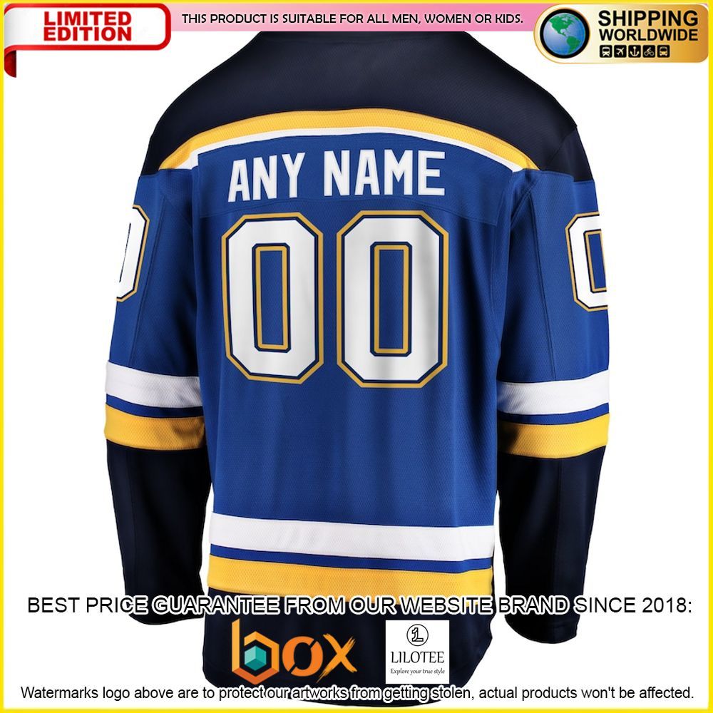 NEW St Louis Blues Fanatics Branded Home Custom Blue Premium Hockey Jersey 3