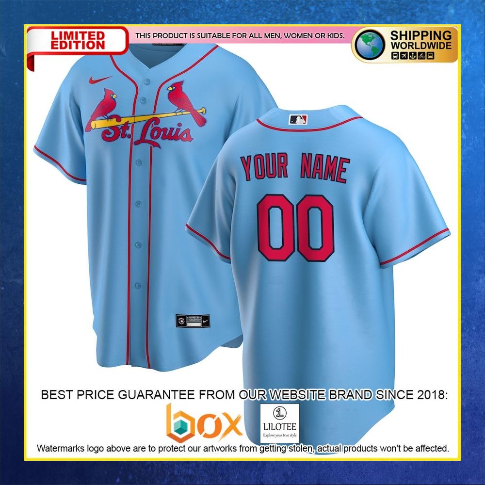 HOT St Louis Cardinals Custom Name Number Light Blue Baseball Jersey Shirt 4
