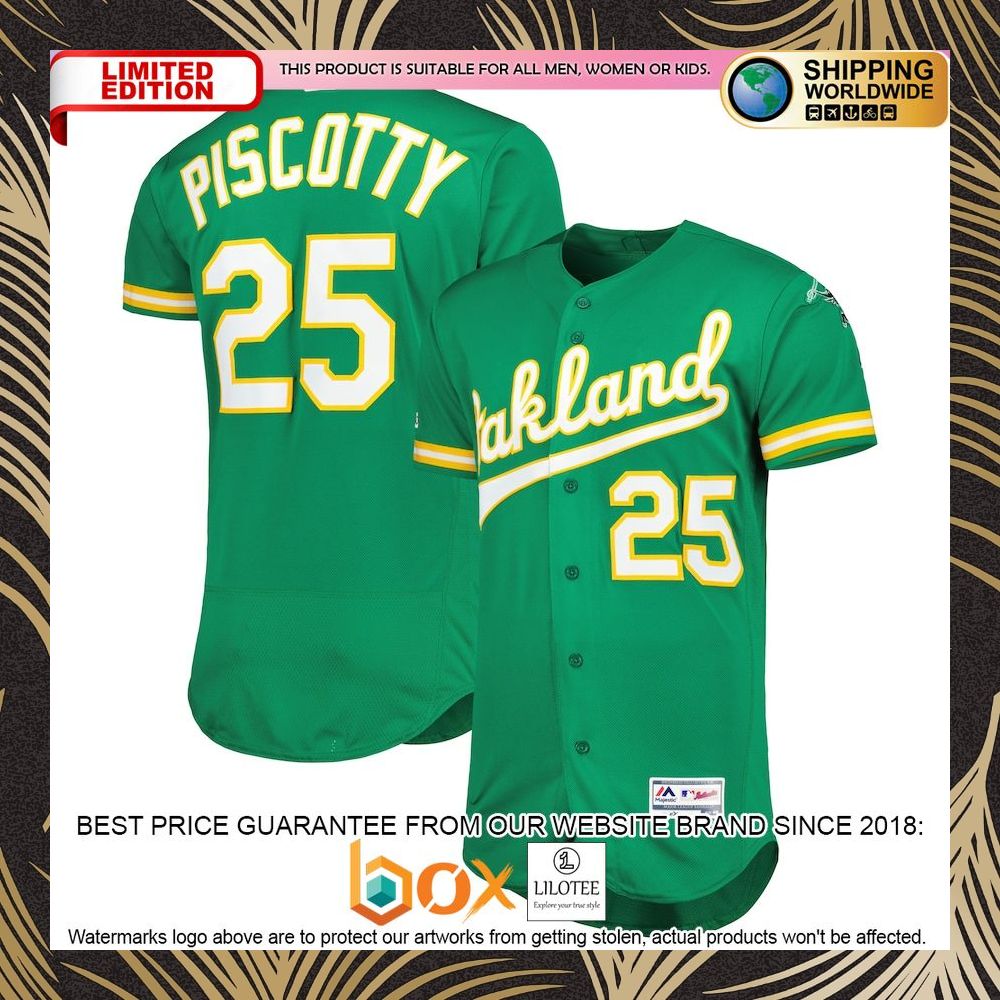 NEW Stephen Piscotty Oakland Athletics Majestic Authentic Collection Flex Base Player Green Baseball Jersey 4